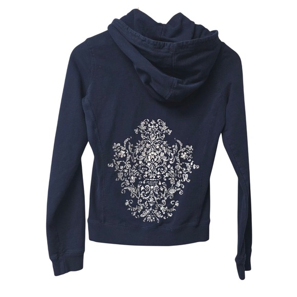 TWISTED HEART Tops - Twisted Heart Zip Up Hoodie Womens M Navy Vintage Y2K McBling Rhinestone Graphic